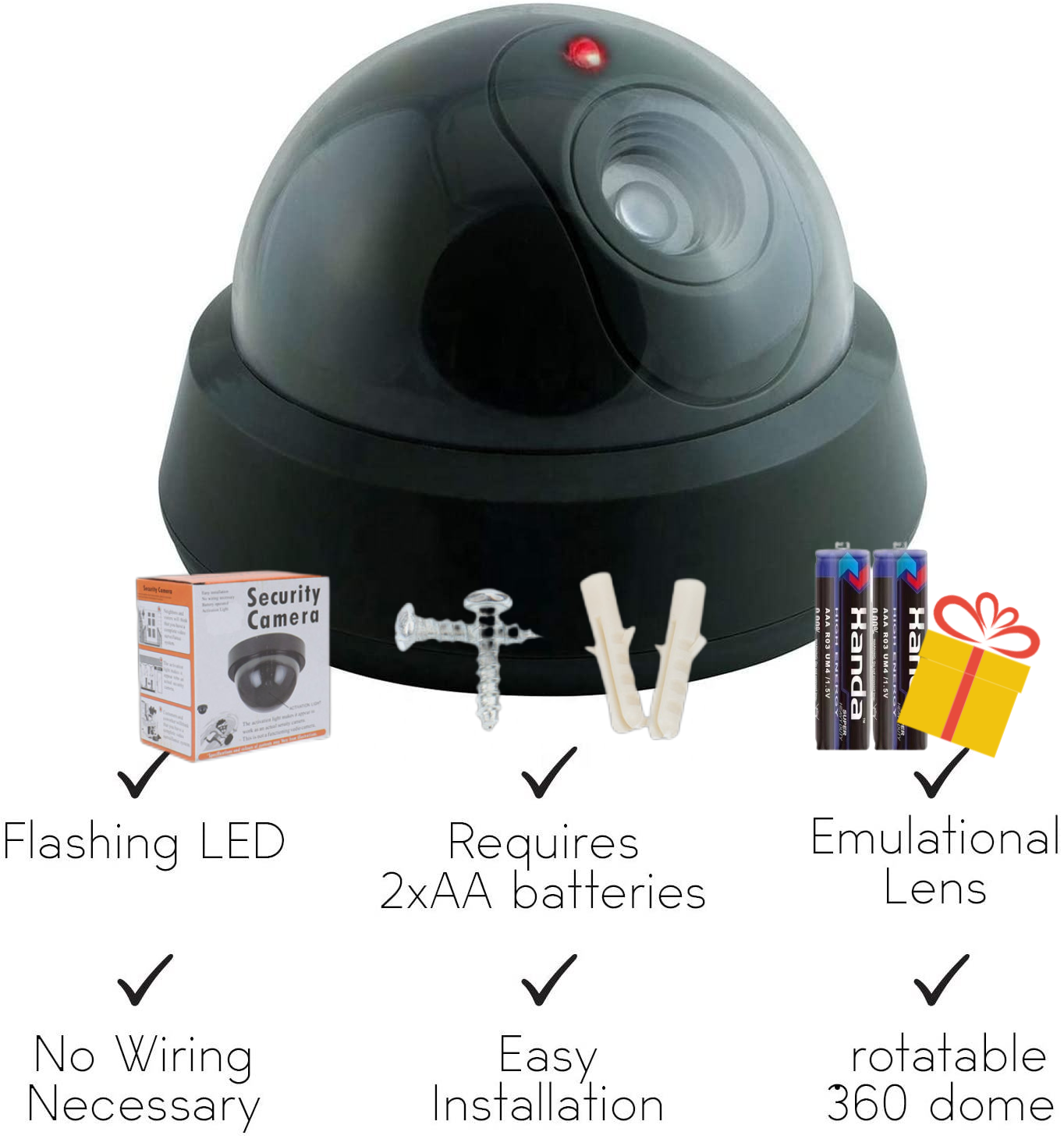 UPHUI Fake Security Camera Simulated Surveillance Camera Design Simulated Camera Simulated Surveillance Fake Dome Large Fake Surveillance Fake Camera with light