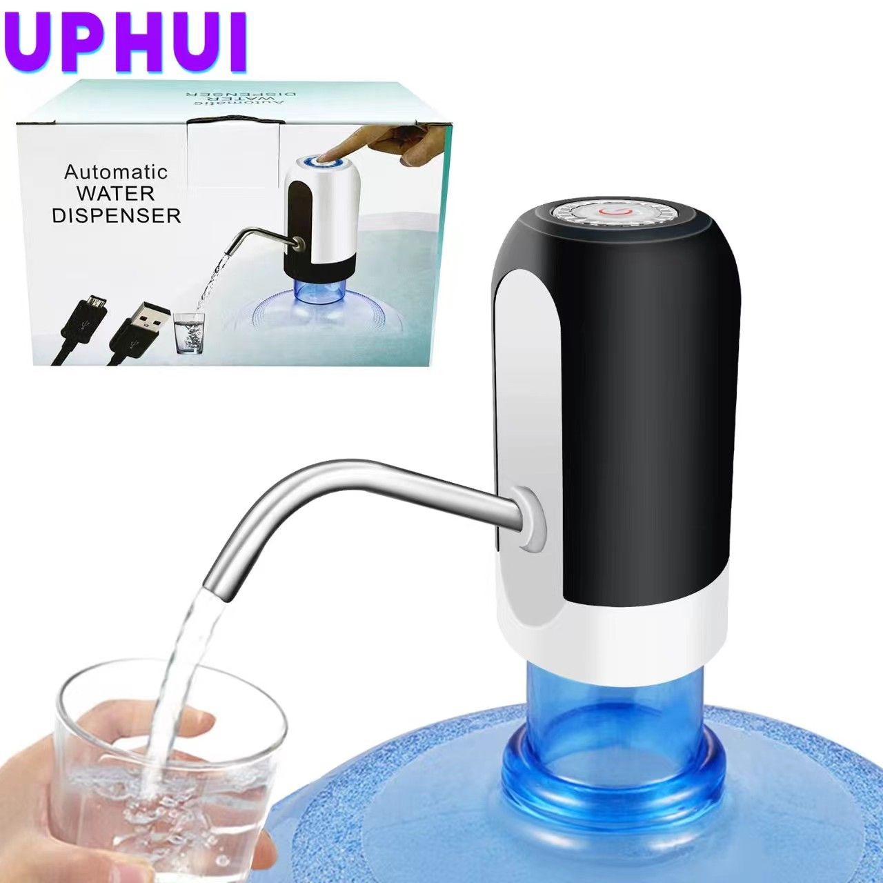 UPHUI Water Extractor Automatic Water Bottle Pump, USB Rechargeable Electric Water Bottle Filler Dispenser Portable Universal Water Bottle Pump with Switch for Home Kitchen Office Camping