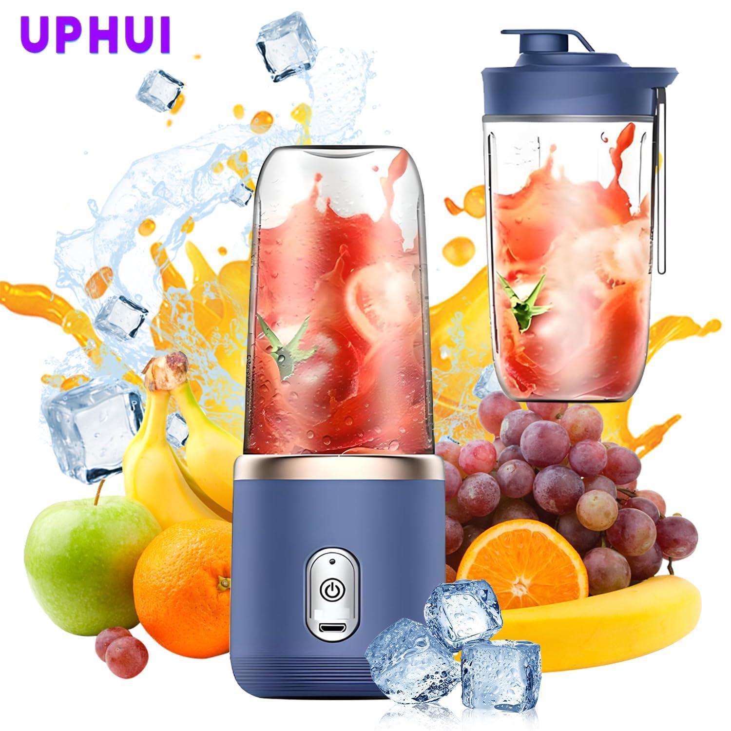 UPHUI Personal Blender for Shakes and Smoothies, Portable Mixer, Fruit Juicer USB Rechargeable with 6 Blades, Handheld Blenders for Sports Travel and Outdoors, Small Electric Mini Blender