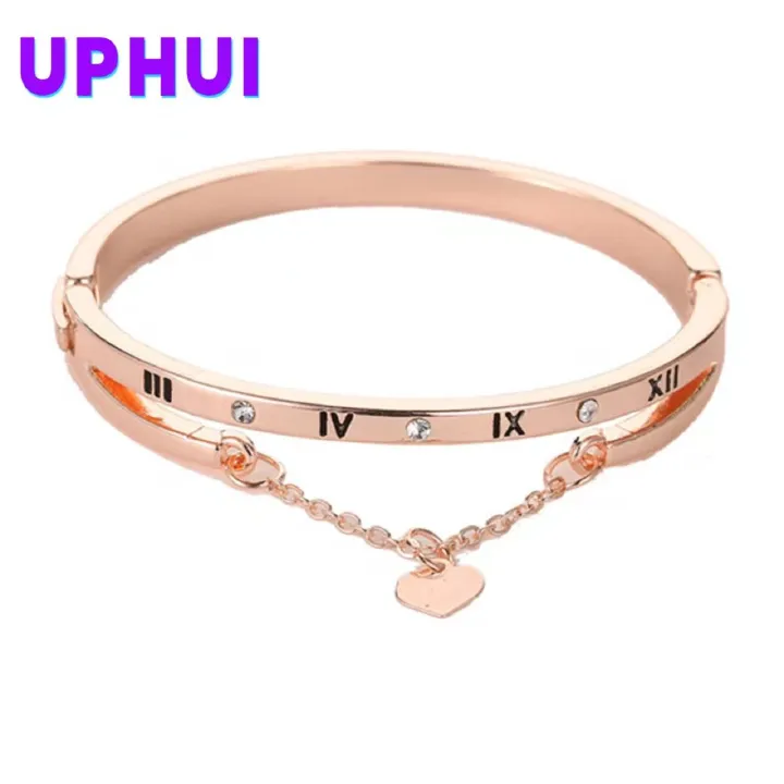 UPHUI Women's Bracelet Simple Daily Ladies Crystal Bracelet Digital Tassel Love Roman Peach Heart Temperament Versatile Bracelet Trend Fashion Girls Classic Hand Jewelry