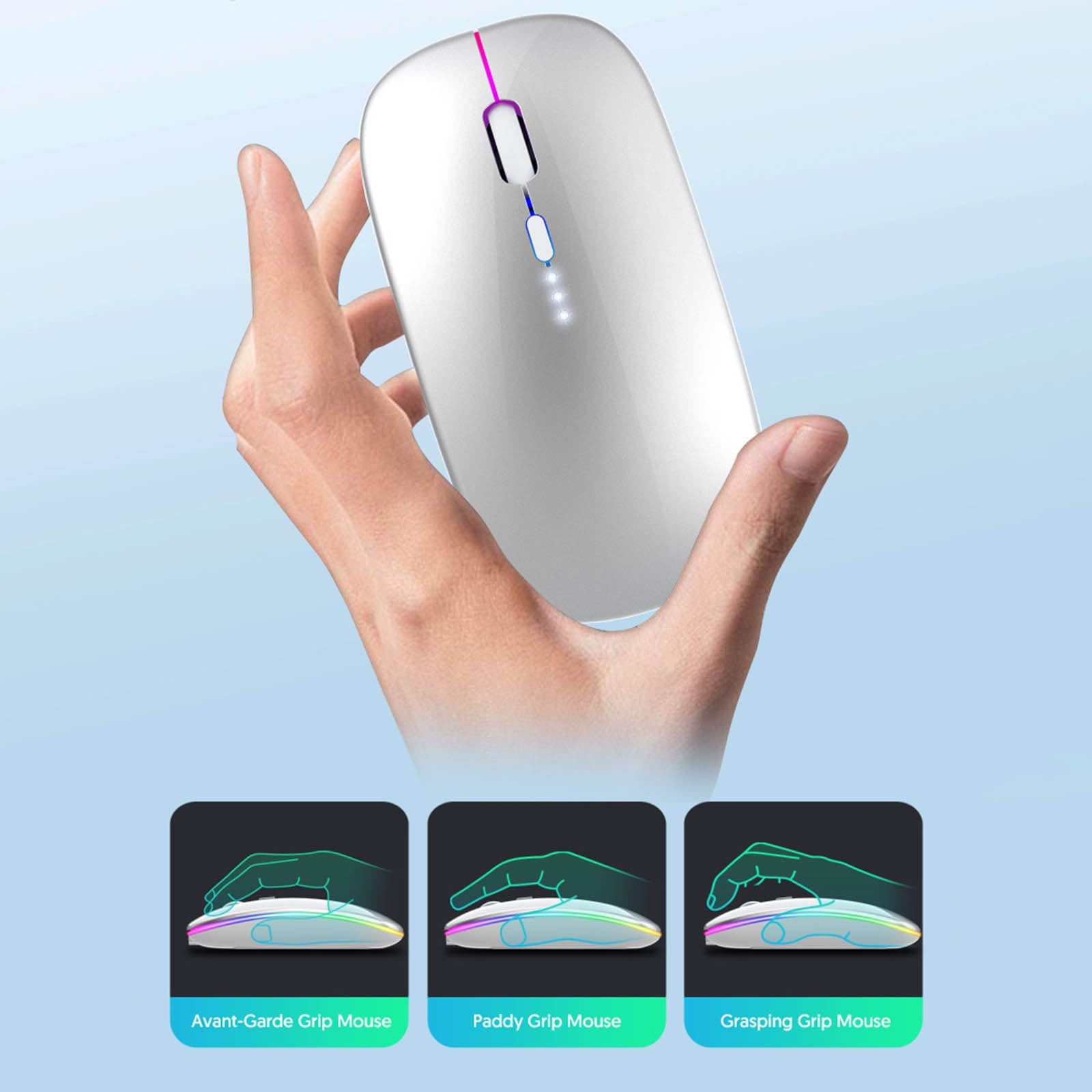 UPHUI Dual-mode gaming mouse with battery display Bluetooth wireless mouse Rechargeable silent luminous mouse suitable for tablets and computers