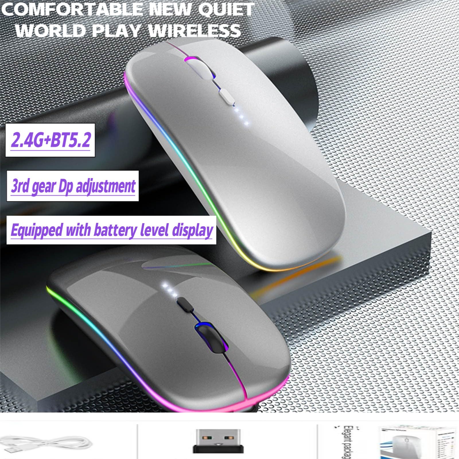 UPHUI Dual-mode gaming mouse with battery display Bluetooth wireless mouse Rechargeable silent luminous mouse suitable for tablets and computers