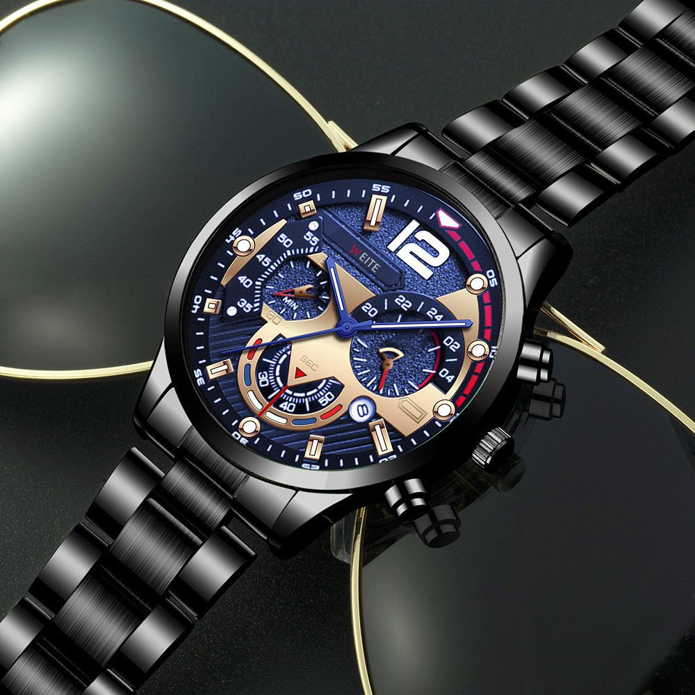 UPHUI Men Watches Fashion Sport Men's Stainless Steel Case Steel Band Quartz Analog Wrist Watch