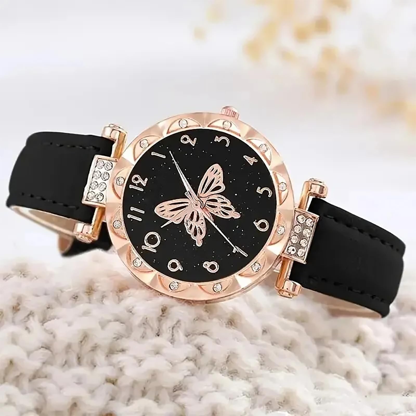 UPHUI Watches Set 5pcs/Set Fashion Butterfly Ladies Belt and Women's Watches Watch Set