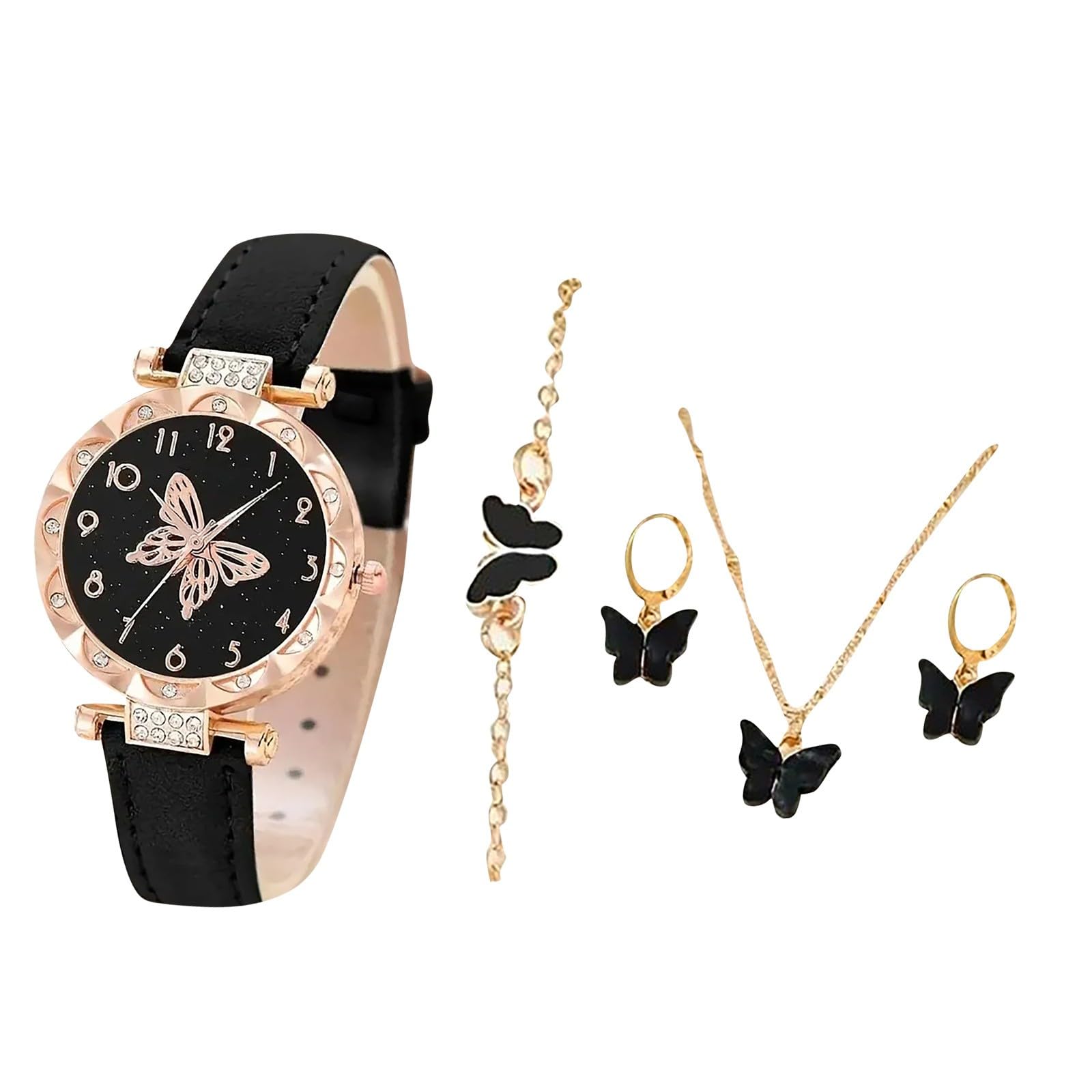 UPHUI Watches Set 5pcs/Set Fashion Butterfly Ladies Belt and Women's Watches Watch Set