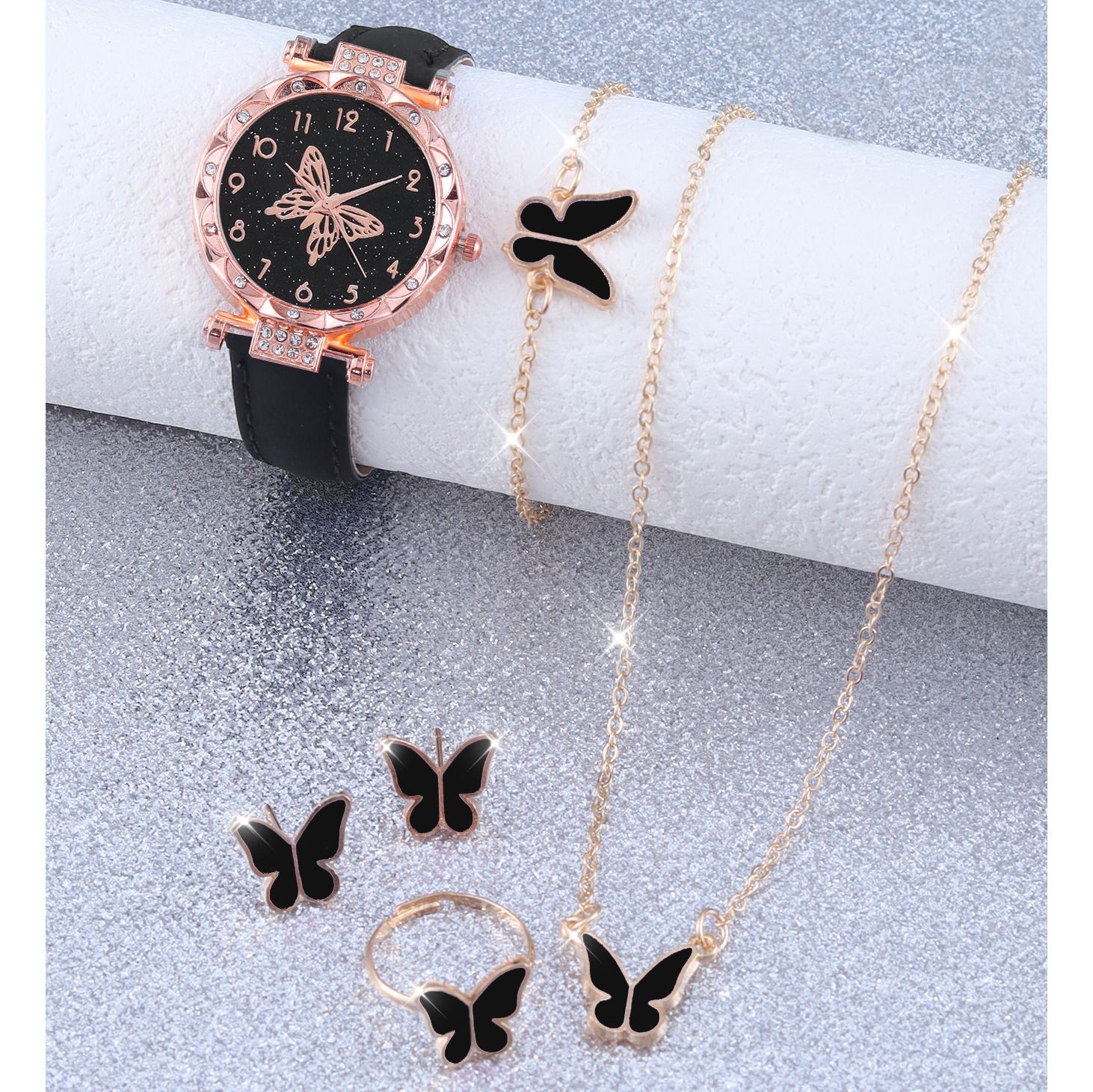 UPHUI Watches Set 6pcs/Set Fashion Butterfly Ladies Belt and Women's Watches Watch Set