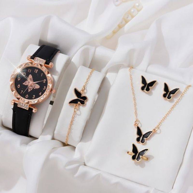 UPHUI Watches Set 5pcs/Set Fashion Butterfly Ladies Belt and Women's Watches Watch Set