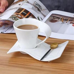 Set Of 6 Swags Cups White Ceramic Mug Coffee Cup And Saucer Set Milk Tea Cups Wave Coffee Mug Office Afternoon Tea Cup Milk Cups Tea Mugs