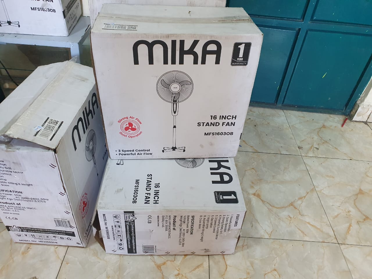 Mika 16 inches standing fan; 
With its sturdy base, the fan remains steady throughout its use.