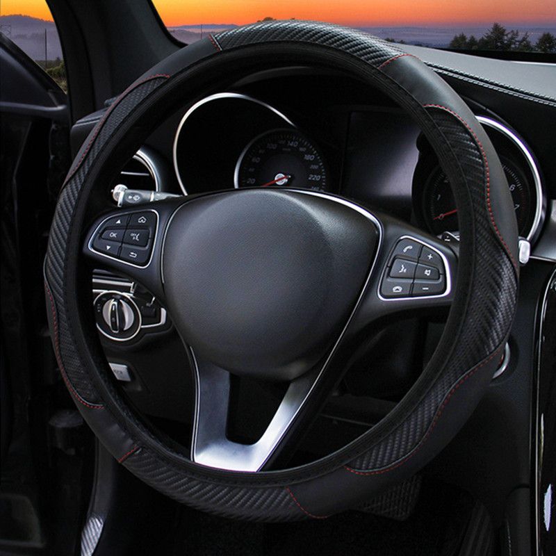For 38cm/15inch Car Steering Wheel Cover PU Leather Anti-Slip Elastic Protective Case Auto Accessories Decorations
