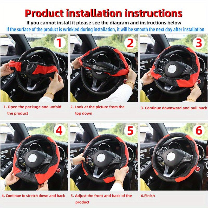 For 38cm/15inch Car Steering Wheel Cover PU Leather Anti-Slip Elastic Protective Case Auto Accessories Decorations