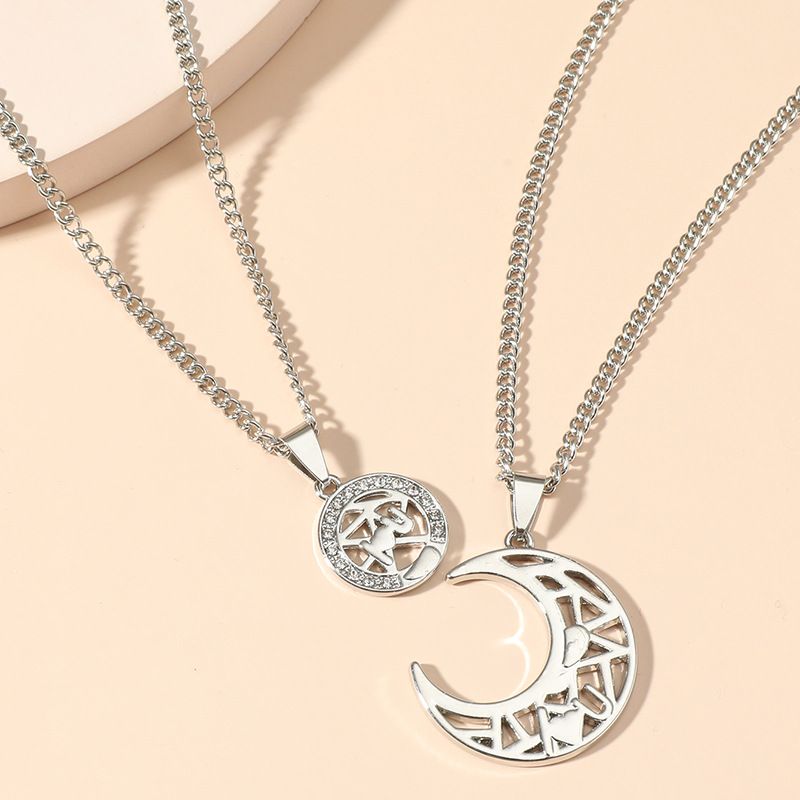Letter Love Splicing Sun Moon Hollow Pendant Titanium Steel Necklace Men and Women Couple Necklace Pair