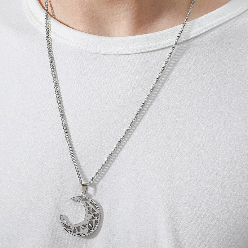 Letter Love Splicing Sun Moon Hollow Pendant Titanium Steel Necklace Men and Women Couple Necklace Pair