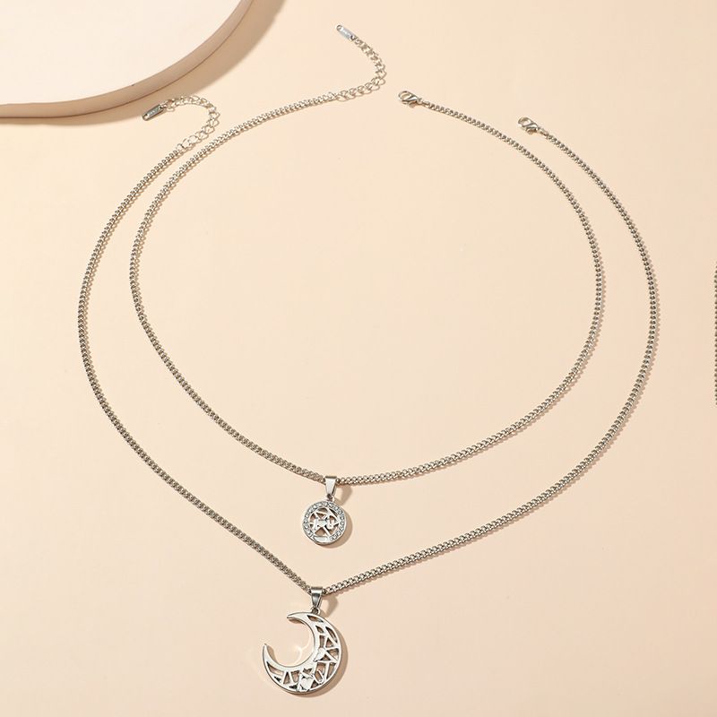 Letter Love Splicing Sun Moon Hollow Pendant Titanium Steel Necklace Men and Women Couple Necklace Pair