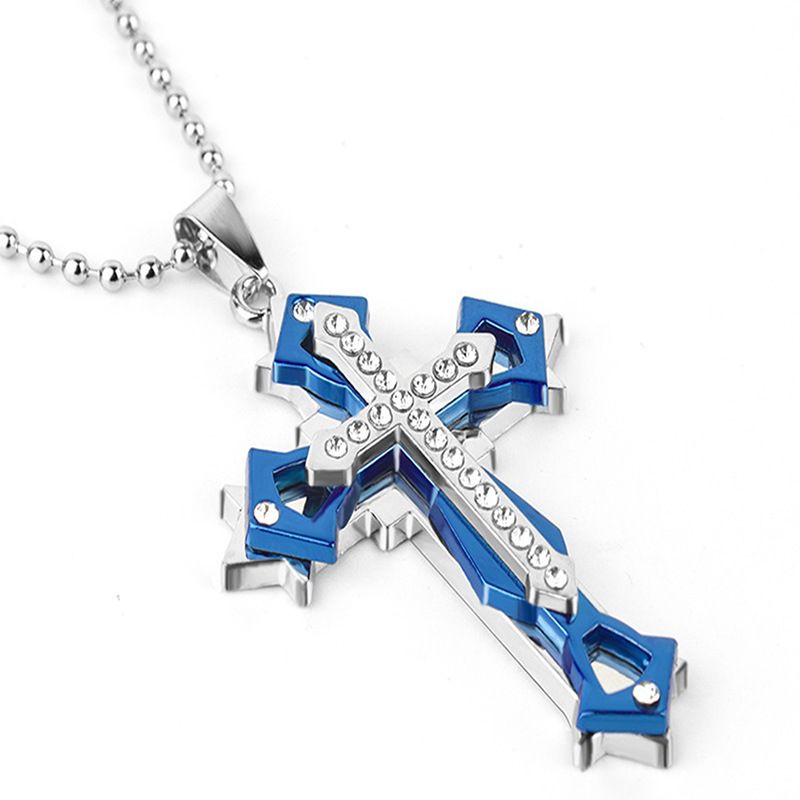 Cross-border Multi-layer Diamond Cross Men's Necklace Sweater Chain All-match Trend Pendant