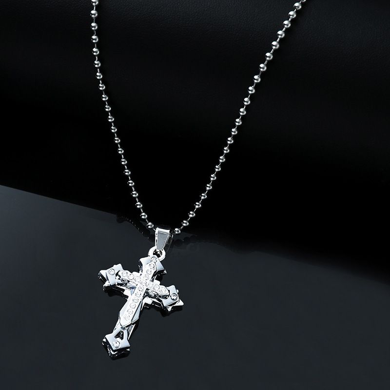 Cross-border Multi-layer Diamond Cross Men's Necklace Sweater Chain All-match Trend Pendant