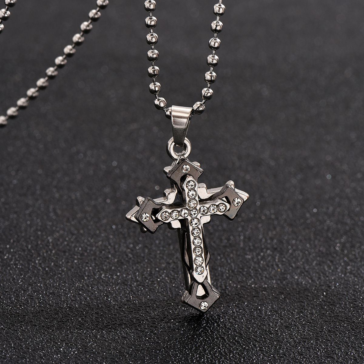 Cross-border Multi-layer Diamond Cross Men's Necklace Sweater Chain All-match Trend Pendant