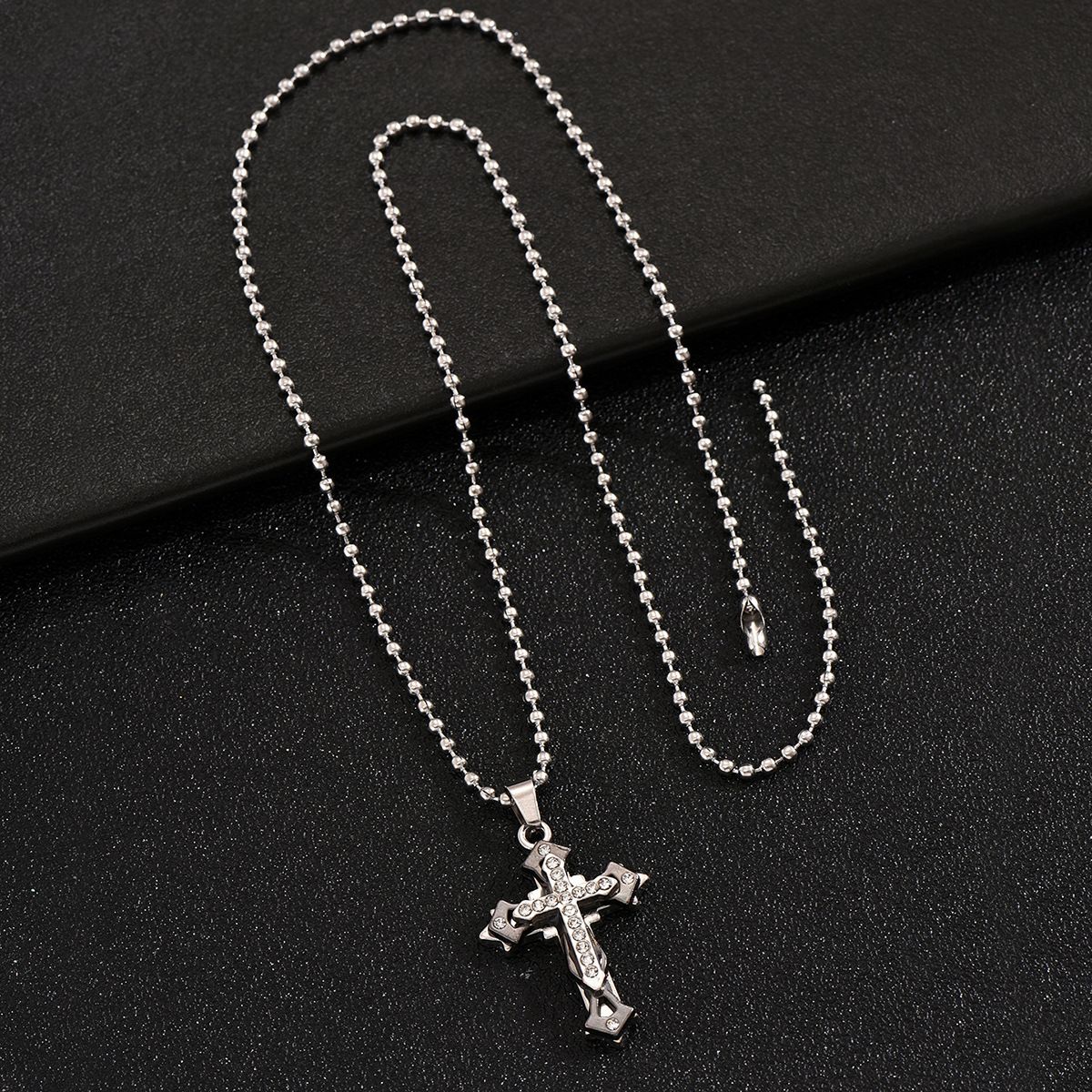 Cross-border Multi-layer Diamond Cross Men's Necklace Sweater Chain All-match Trend Pendant
