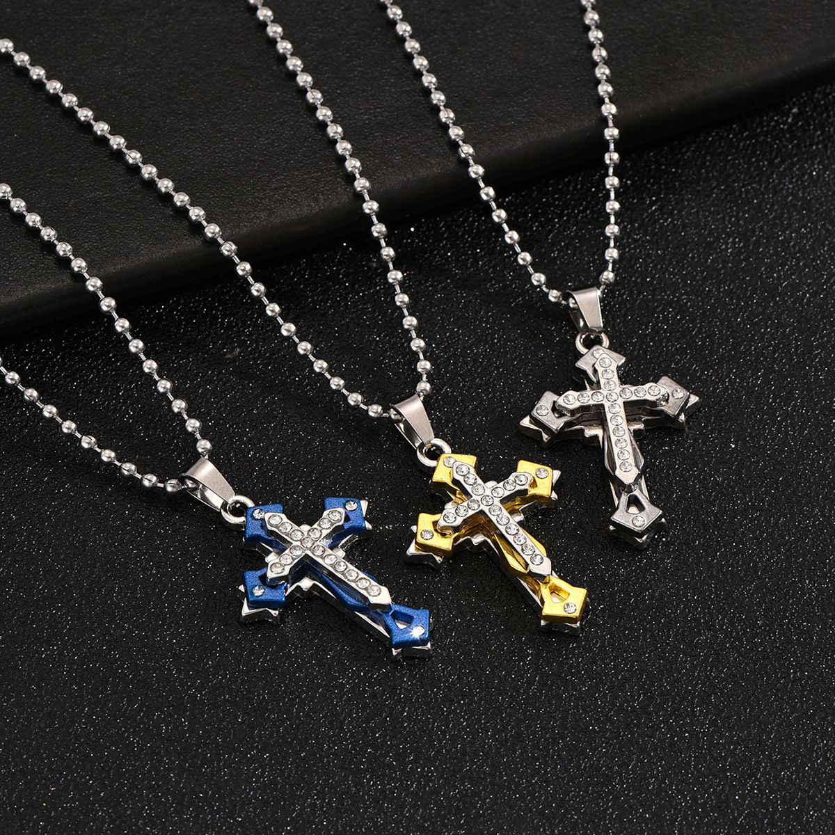 Cross-border Multi-layer Diamond Cross Men's Necklace Sweater Chain All-match Trend Pendant