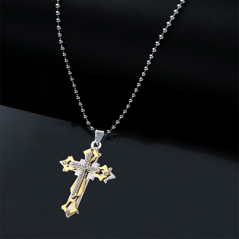 Cross-border Multi-layer Diamond Cross Men's Necklace Sweater Chain All-match Trend Pendant