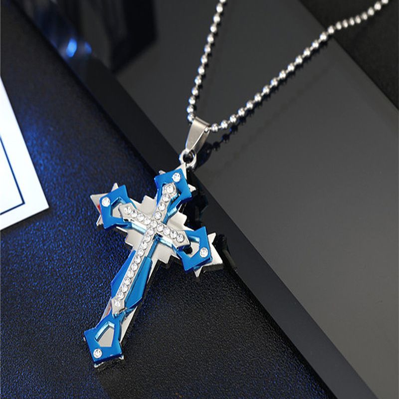 Cross-border Multi-layer Diamond Cross Men's Necklace Sweater Chain All-match Trend Pendant