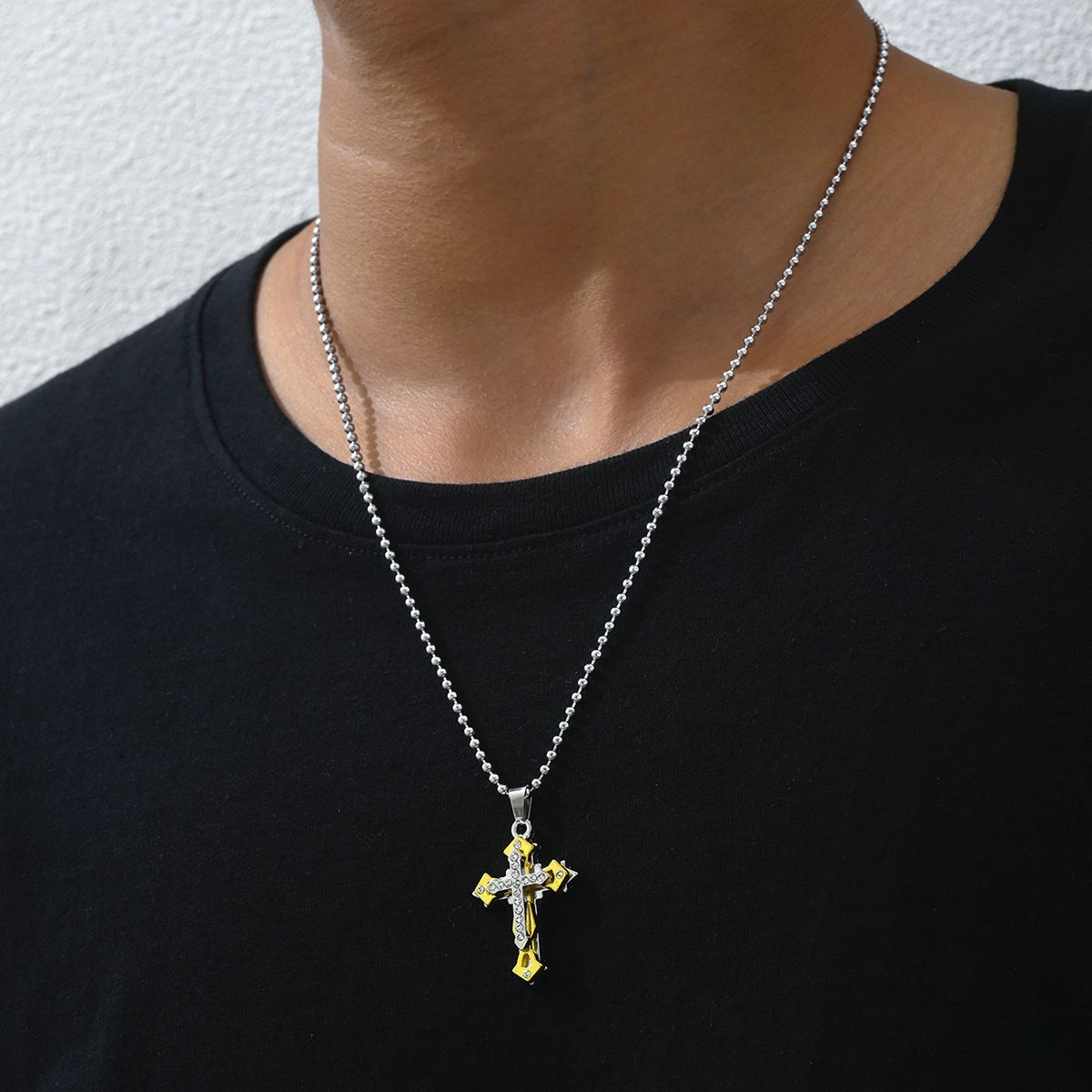 Cross-border Multi-layer Diamond Cross Men's Necklace Sweater Chain All-match Trend Pendant