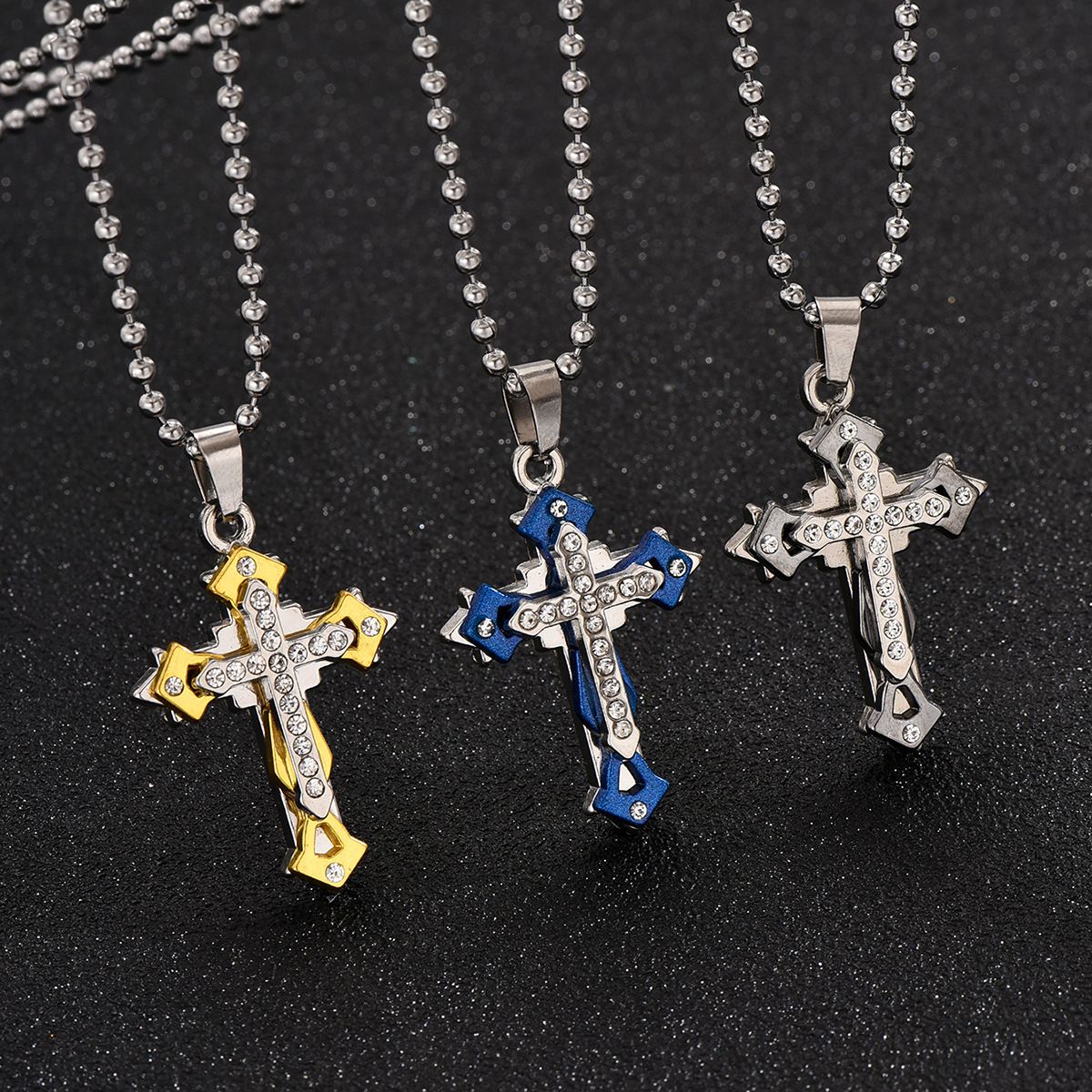 Cross-border Multi-layer Diamond Cross Men's Necklace Sweater Chain All-match Trend Pendant