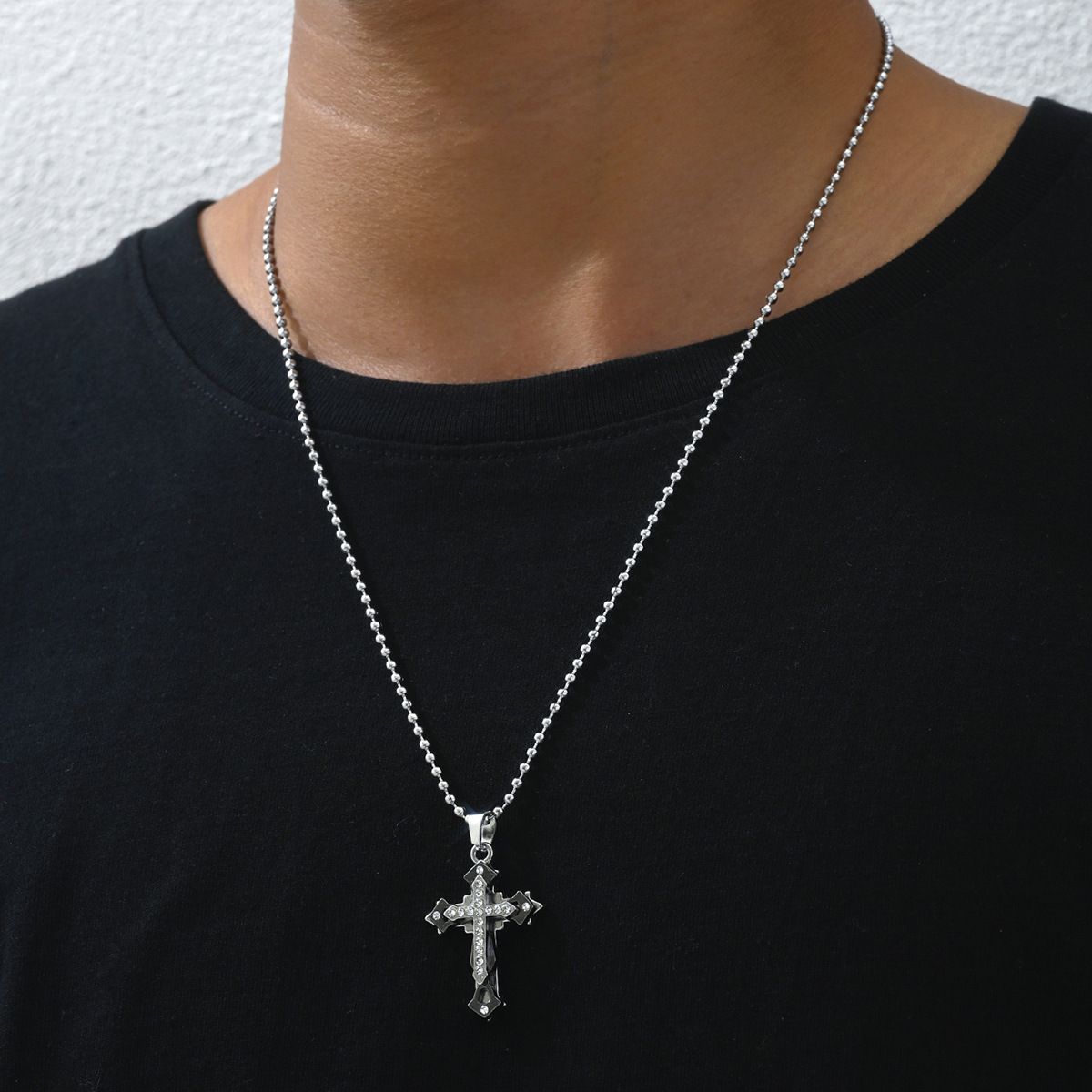 Cross-border Multi-layer Diamond Cross Men's Necklace Sweater Chain All-match Trend Pendant