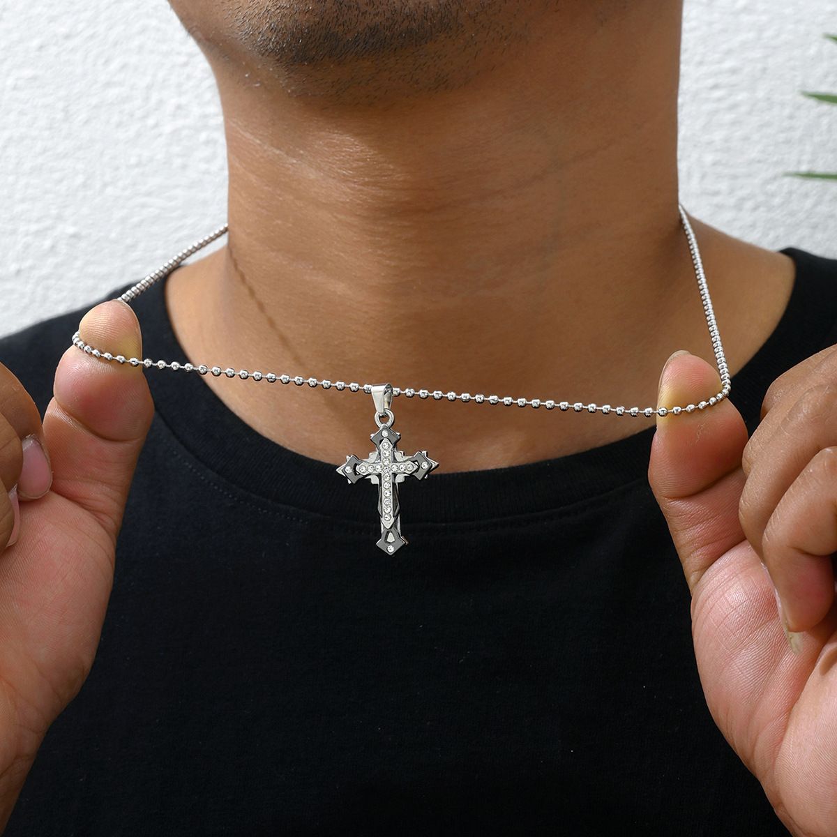 Cross-border Multi-layer Diamond Cross Men's Necklace Sweater Chain All-match Trend Pendant