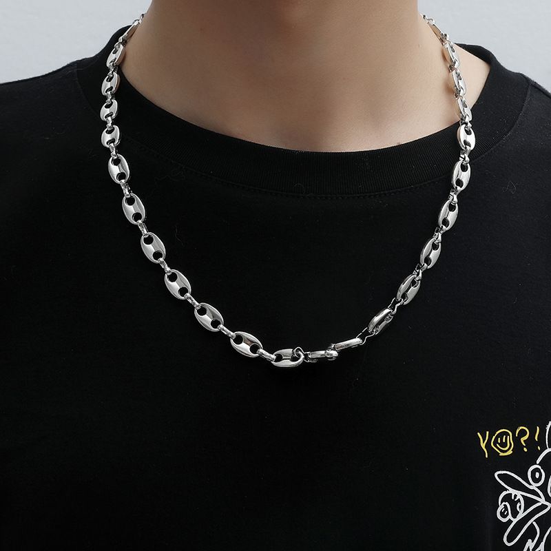 2PCS Coffee Bean Chain Bracelet Suit Men Women Pig Nose Necklace Hip Hop Personality Charm Jewelry