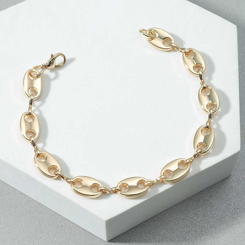 2PCS Coffee Bean Chain Bracelet Suit Men Women Pig Nose Necklace Hip Hop Personality Charm Jewelry