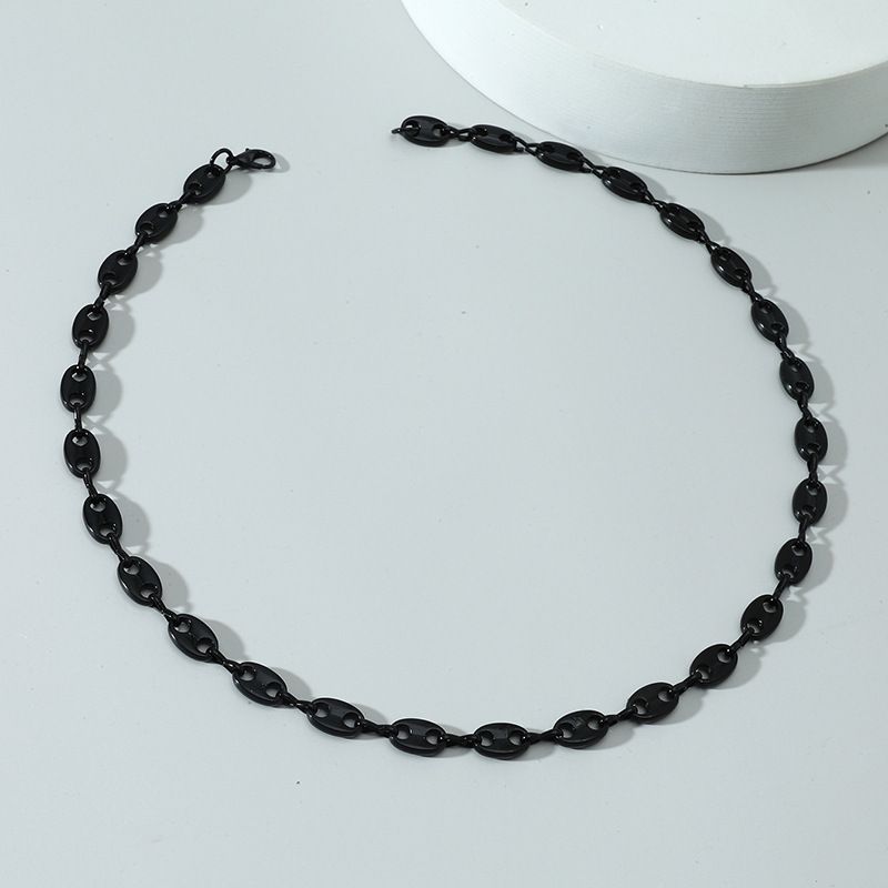 2PCS Coffee Bean Chain Bracelet Suit Men Women Pig Nose Necklace Hip Hop Personality Charm Jewelry