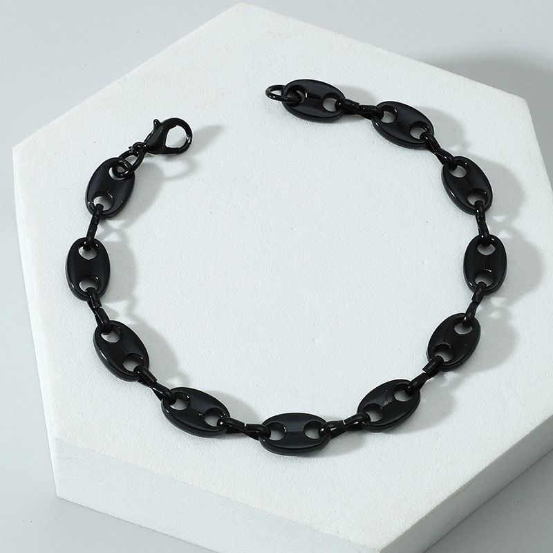 2PCS Coffee Bean Chain Bracelet Suit Men Women Pig Nose Necklace Hip Hop Personality Charm Jewelry