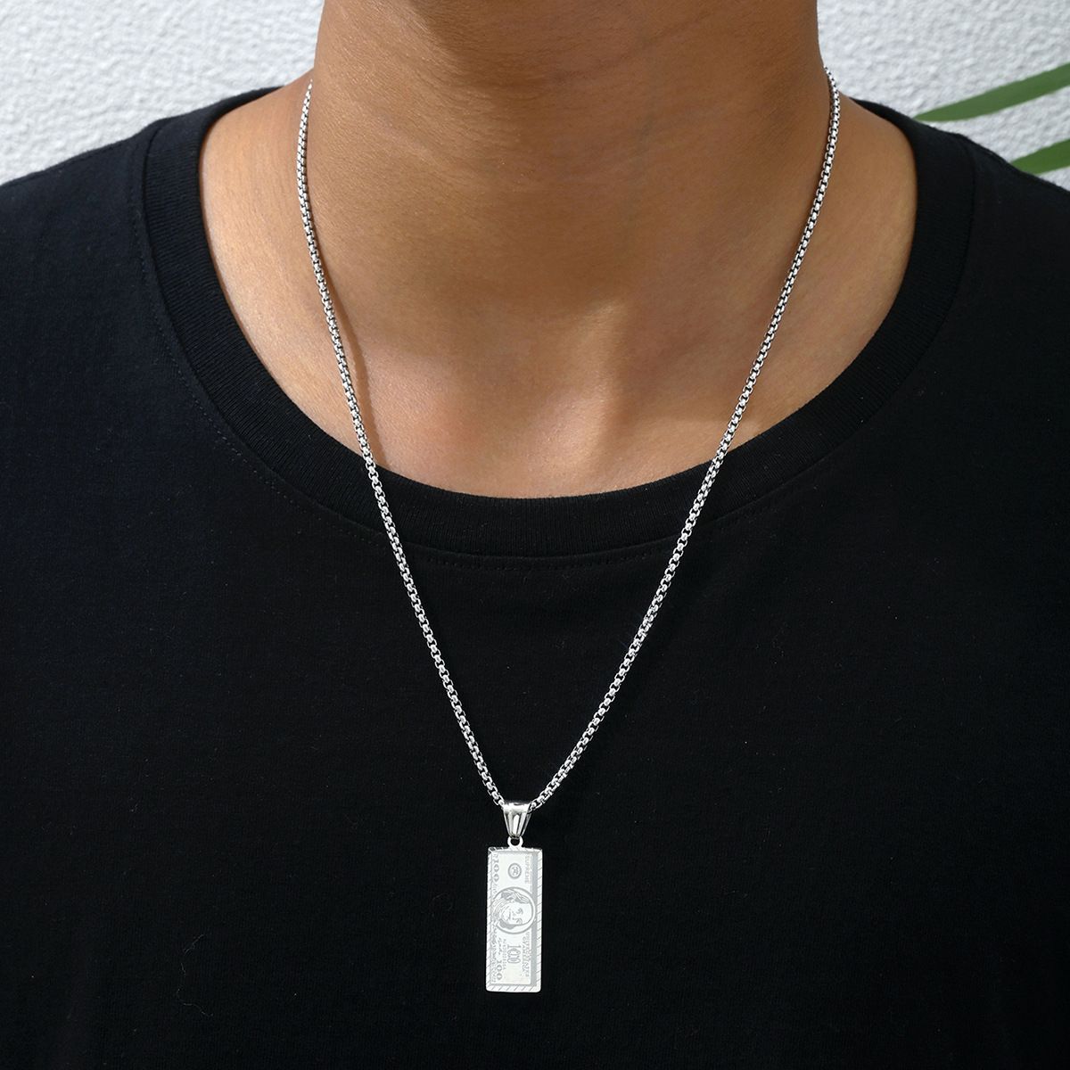 European and American Hip Hop Jewelry Personalized Titanium Steel Rich Dollar Small Banknote Pendant Men's Necklace