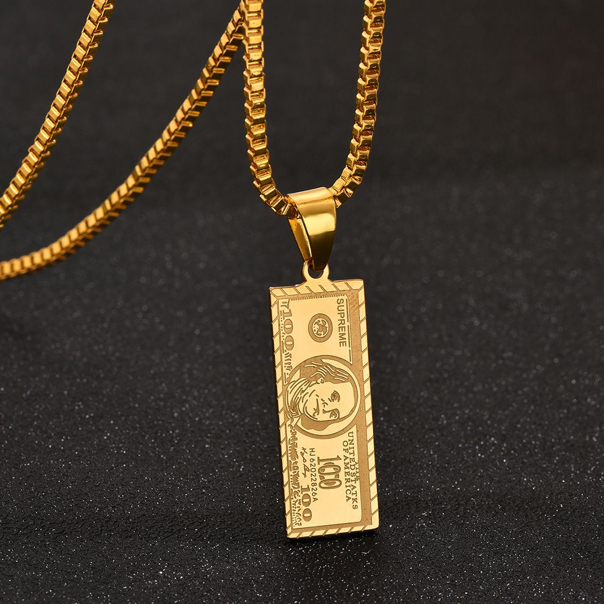 European and American Hip Hop Jewelry Personalized Titanium Steel Rich Dollar Small Banknote Pendant Men's Necklace