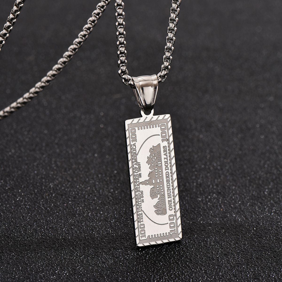 European and American Hip Hop Jewelry Personalized Titanium Steel Rich Dollar Small Banknote Pendant Men's Necklace