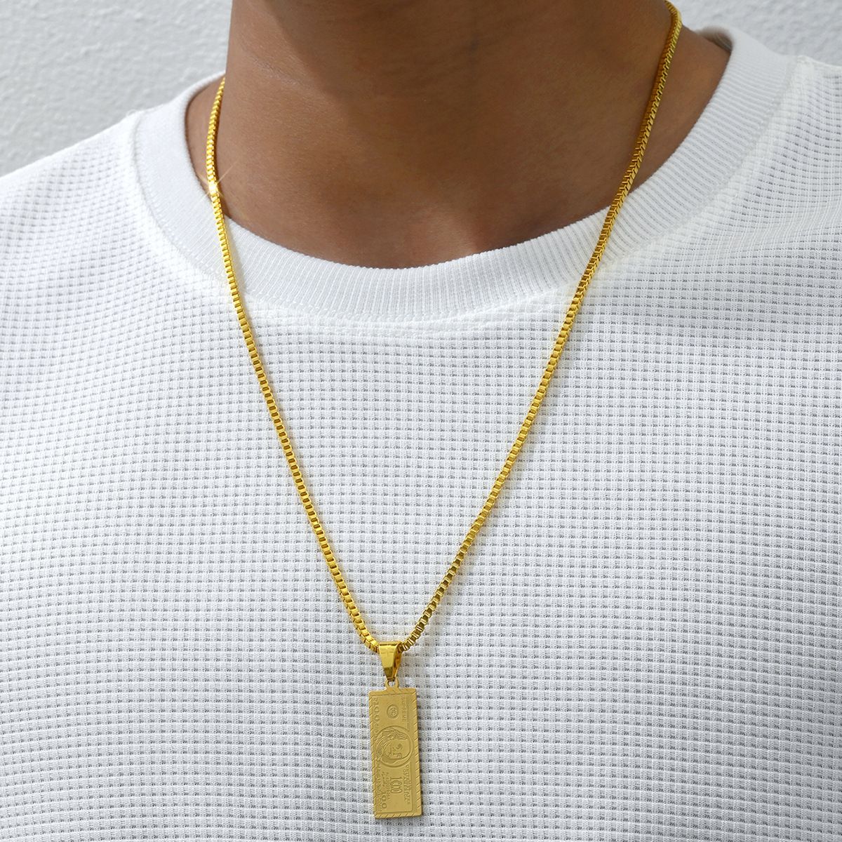 European and American Hip Hop Jewelry Personalized Titanium Steel Rich Dollar Small Banknote Pendant Men's Necklace