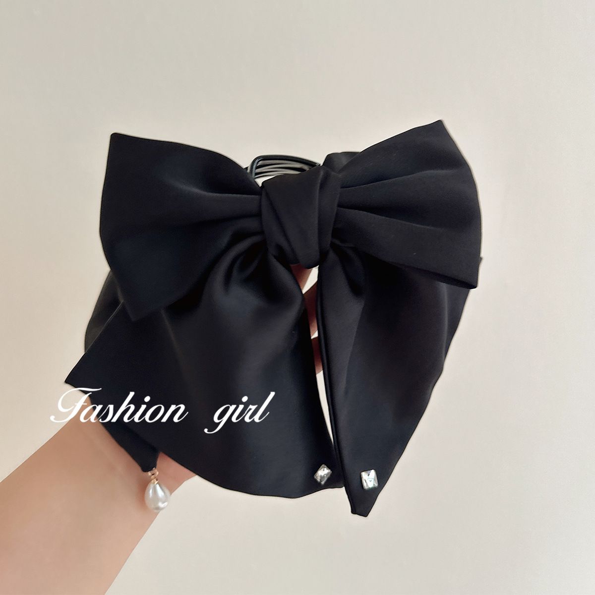 South Korea Heavy Industry Diamond Hairpin Women's Black Big Bow Hair Accessories Elegant Elegant Spring Clip Headwear