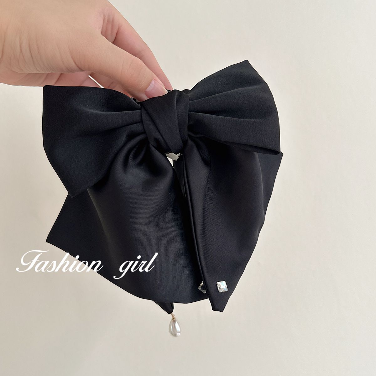 South Korea Heavy Industry Diamond Hairpin Women's Black Big Bow Hair Accessories Elegant Elegant Spring Clip Headwear