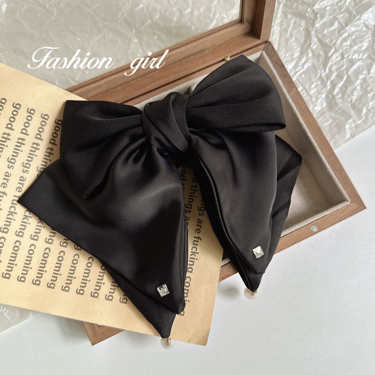 South Korea Heavy Industry Diamond Hairpin Women's Black Big Bow Hair Accessories Elegant Elegant Spring Clip Headwear