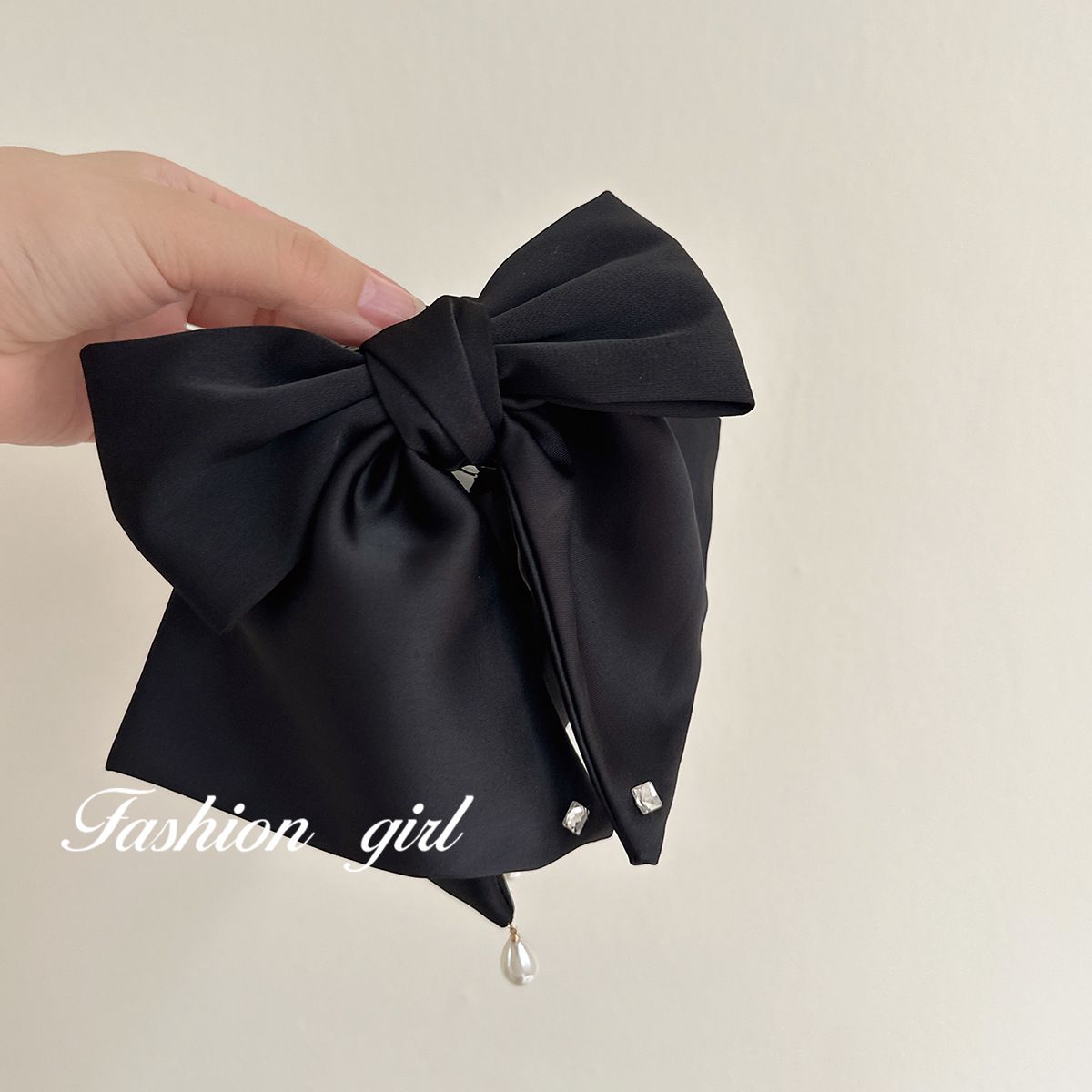 South Korea Heavy Industry Diamond Hairpin Women's Black Big Bow Hair Accessories Elegant Elegant Spring Clip Headwear