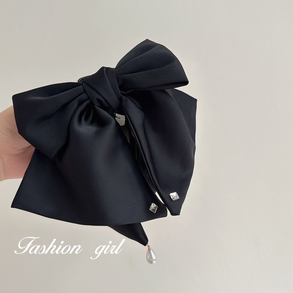 South Korea Heavy Industry Diamond Hairpin Women's Black Big Bow Hair Accessories Elegant Elegant Spring Clip Headwear