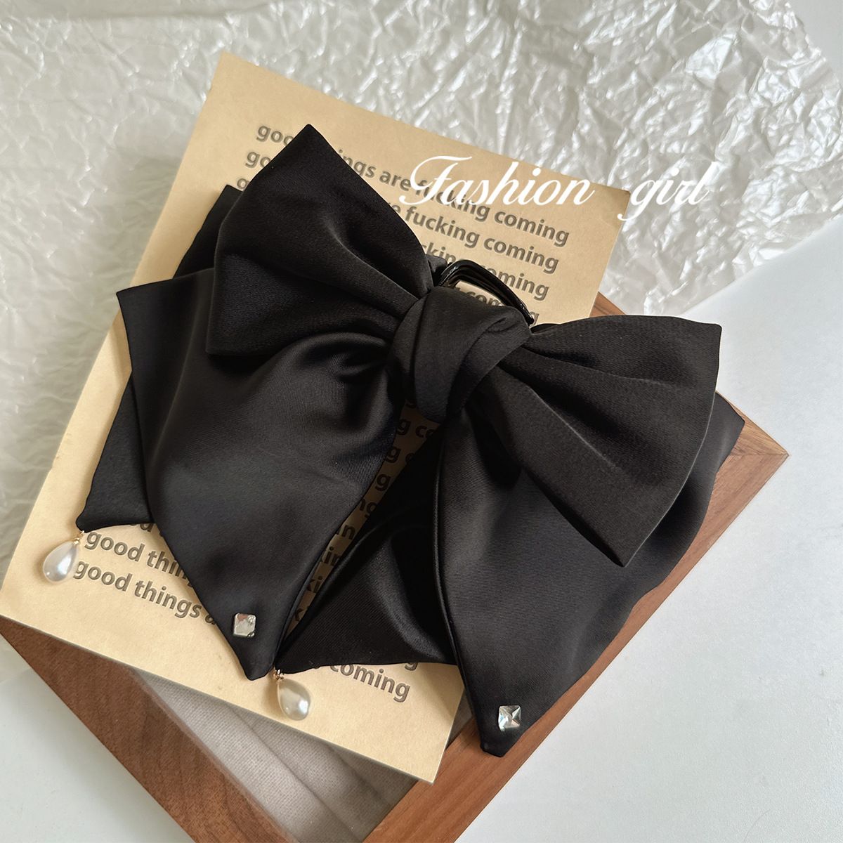 South Korea Heavy Industry Diamond Hairpin Women's Black Big Bow Hair Accessories Elegant Elegant Spring Clip Headwear