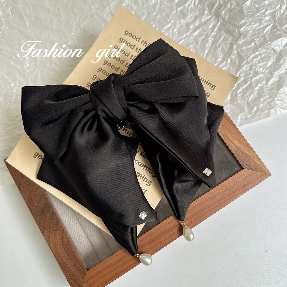 South Korea Heavy Industry Diamond Hairpin Women's Black Big Bow Hair Accessories Elegant Elegant Spring Clip Headwear