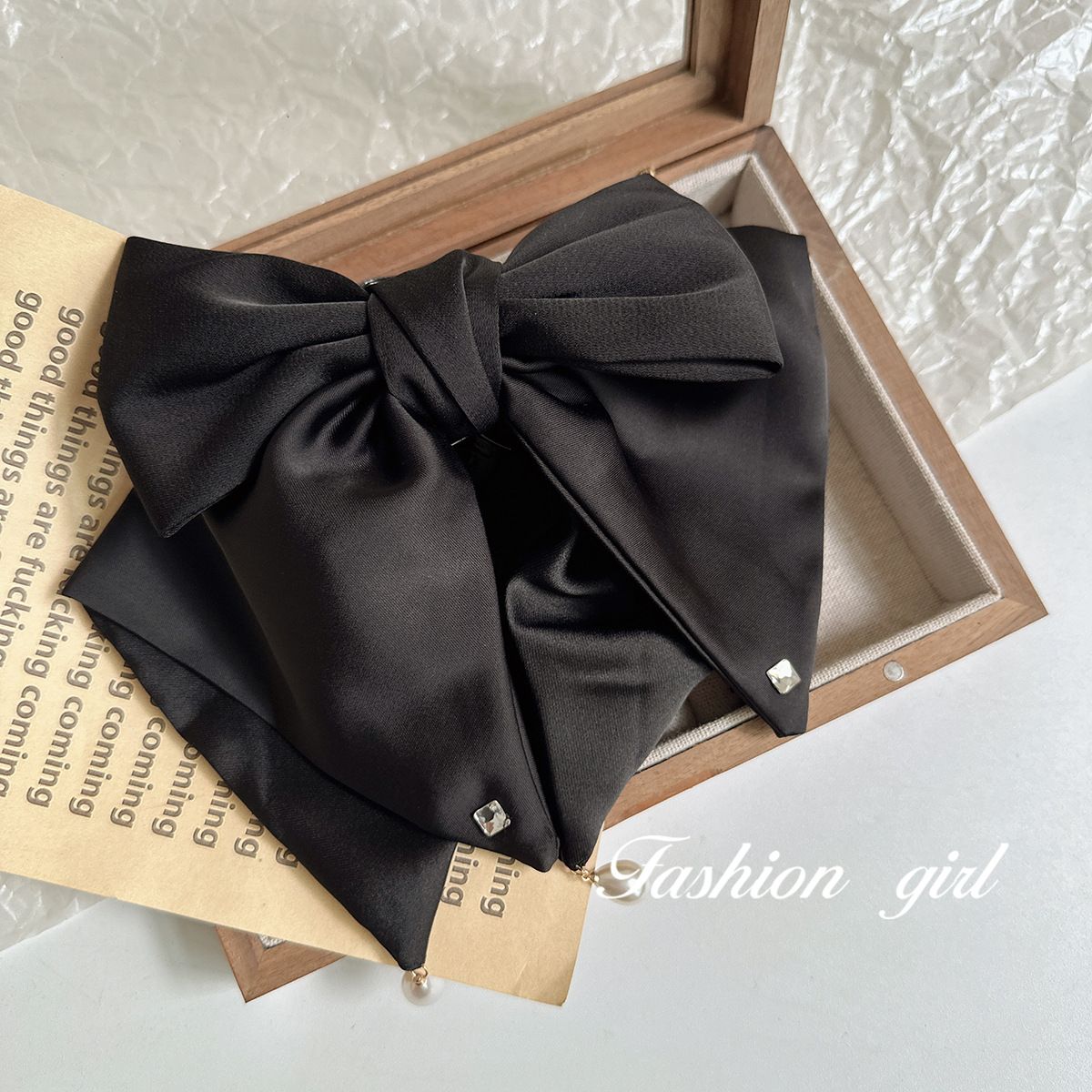 South Korea Heavy Industry Diamond Hairpin Women's Black Big Bow Hair Accessories Elegant Elegant Spring Clip Headwear