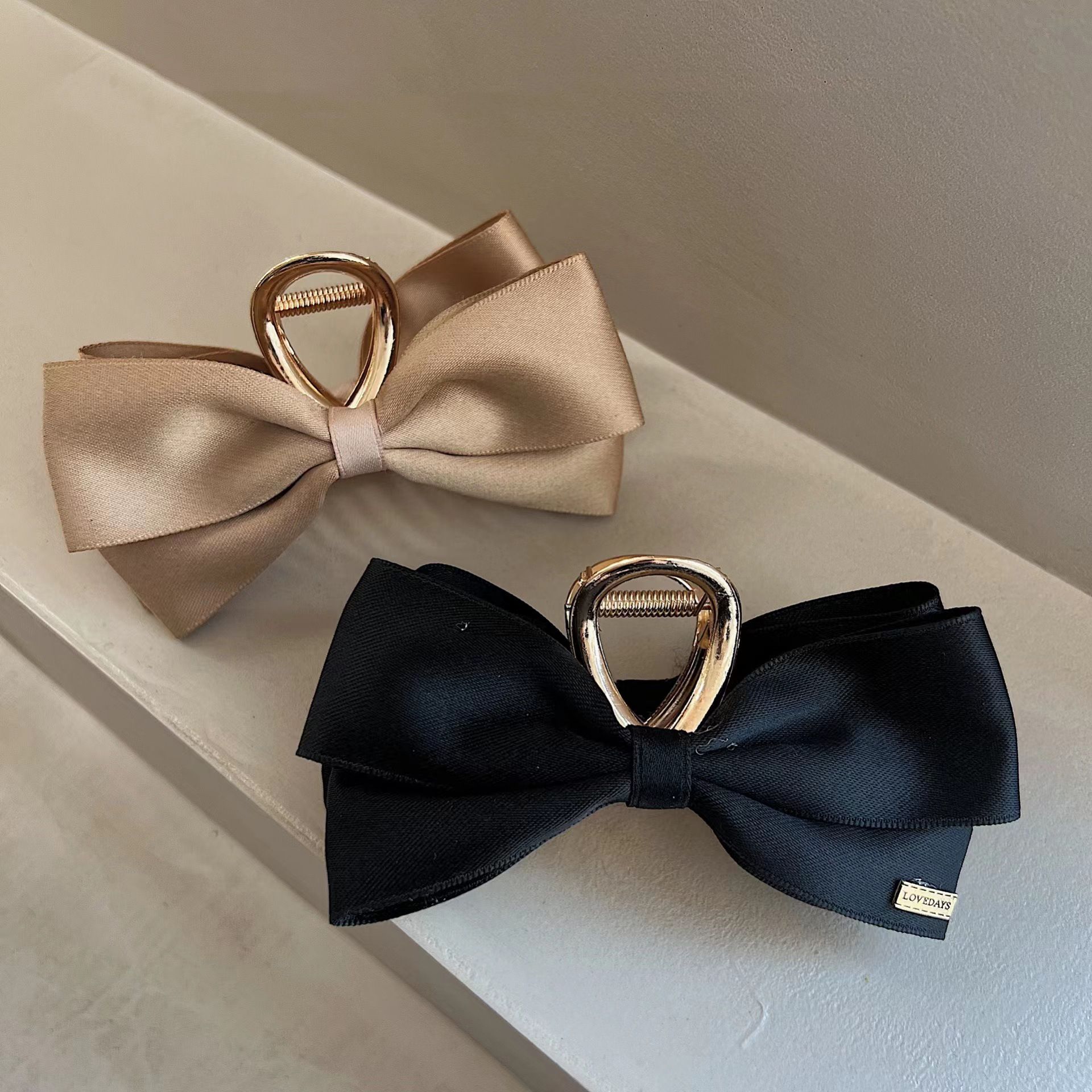 Simple Elegant Angel Satin khaki Bow Hair Grab Clip Hair Clip Shark Clip Back Head Plate Hair Claw