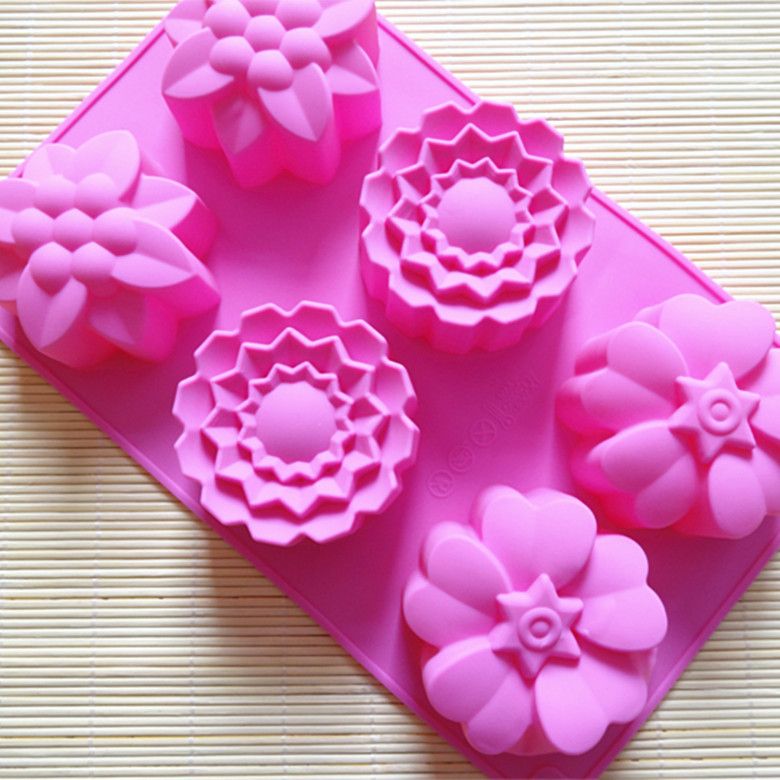 6 Even 3 Groups of Different Flower Type Silicone Cake Mold Soap Mold Jelly Pudding Ice Cream Rice Cake Mold FDA