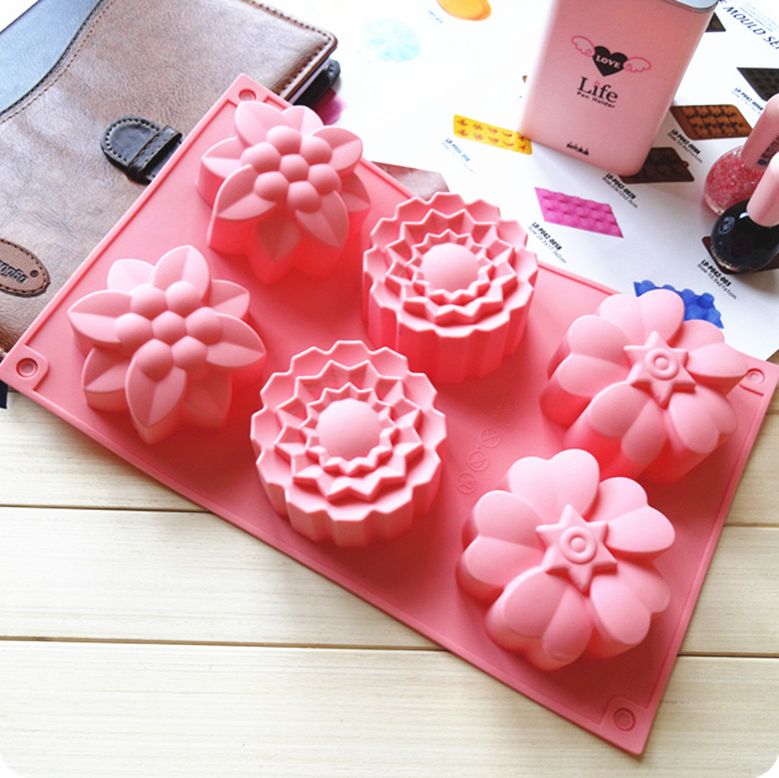 6 Even 3 Groups of Different Flower Type Silicone Cake Mold Soap Mold Jelly Pudding Ice Cream Rice Cake Mold FDA
