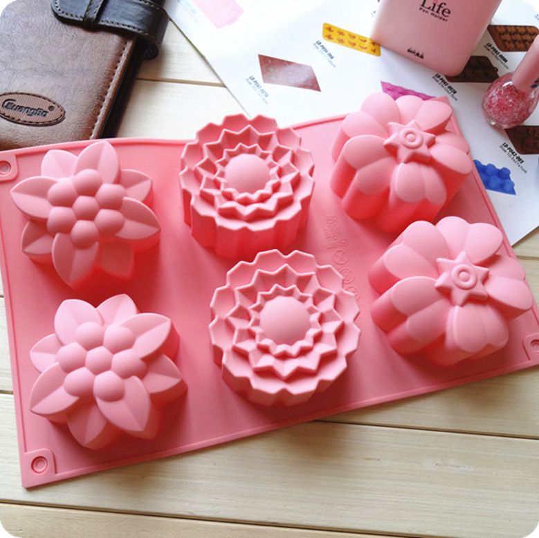 6 Even 3 Groups of Different Flower Type Silicone Cake Mold Soap Mold Jelly Pudding Ice Cream Rice Cake Mold FDA
