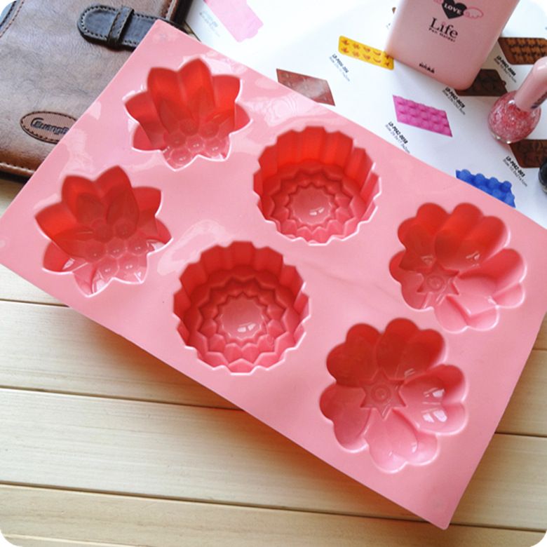 6 Even 3 Groups of Different Flower Type Silicone Cake Mold Soap Mold Jelly Pudding Ice Cream Rice Cake Mold FDA